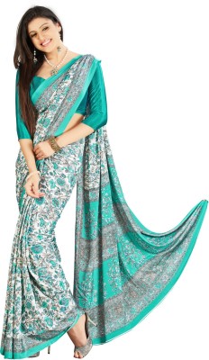 

Khushali Printed Fashion Crepe Saree(White, Green), Green;white