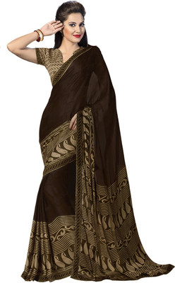 

Ishin Applique Fashion Synthetic Georgette Saree(Brown)