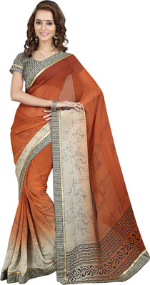 

Jiya Self Design, Printed Fashion Georgette Saree(Orange, Grey, Black), Black;grey;orange