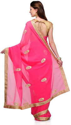 

Cenizas Solid, Self Design Fashion Chiffon Saree(Pink)