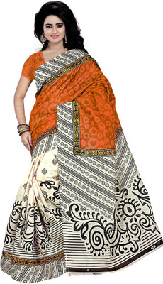 

Indian Wear Online Printed Fashion Cotton Saree(Orange)