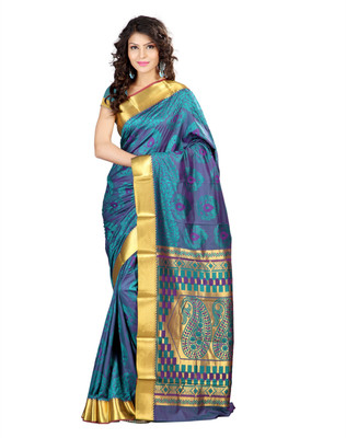 

Varkala Silk Sarees Woven Kanjivaram Jacquard Saree(Green)