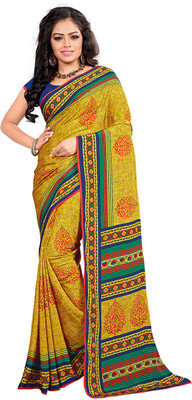 Vardan PRINTS Printed Bhagalpuri Crepe Saree(Yellow)