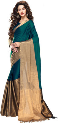 

TG Shoppers Solid Fashion Tussar Silk Saree(Green, Gold), Bottle green;gold