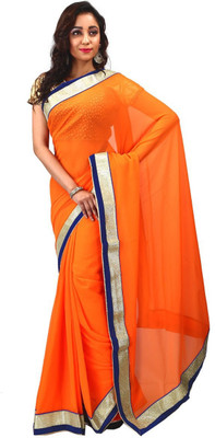 

Hawai Embroidered Fashion Chiffon Saree(Blue, Orange), Yellow