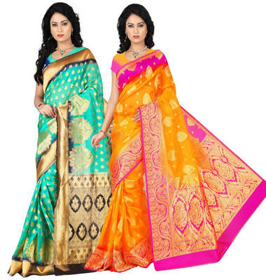 

Weavedeal Embellished Kanjivaram Silk Cotton Blend Saree(Pack of 2, Multicolor)