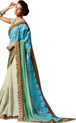 

Brijraj Embellished Fashion Net, Georgette Saree(White, Green), Green;white
