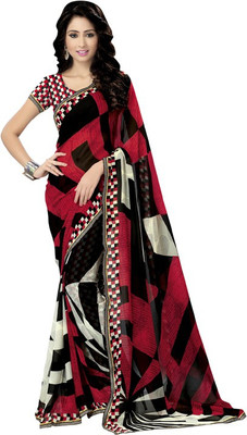 

Saara Printed Fashion Georgette Saree(Black, Red)