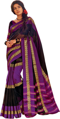 

Ishin Solid Fashion Cotton Saree(Purple), Purple & black