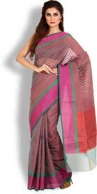 

Kasturi-B Swadeshi Karigari Checkered Banarasi Handloom Cotton Saree(Pink)