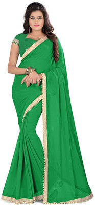 

Indianbeauty Self Design, Solid Fashion Georgette Saree(Green)