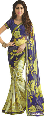 

PSHOPEE Printed Fashion Chiffon Saree(Dark Blue)