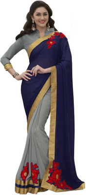 

Desi Butik Embroidered Fashion Satin, Chiffon Saree(Purple, Grey, Grey;purple
