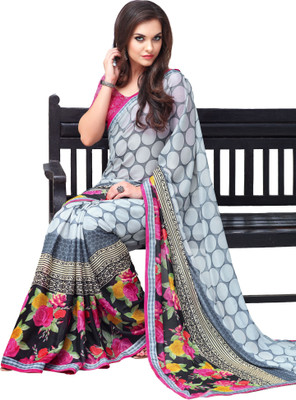 Roop Kashish Floral Print Fashion Georgette Saree(Grey)