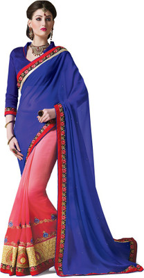 

Saara Embroidered Fashion Georgette Saree(Blue, Red)