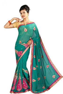

Anushree Saree Self Design Fashion Chanderi Saree(Multicolor), Green-pink