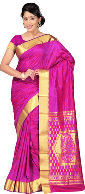 

Varkala Silk Sarees Woven Kanjivaram Saree(Purple, Red)