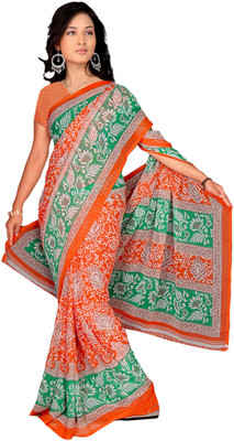 

Khoobee Printed Fashion Chiffon Saree(Orange, Multicolor), Green;multicolor;orange