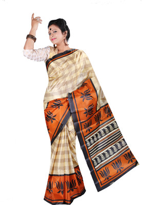 

Anushree Saree Checkered, Printed Fashion Silk Saree(Beige, Orange), Yellow