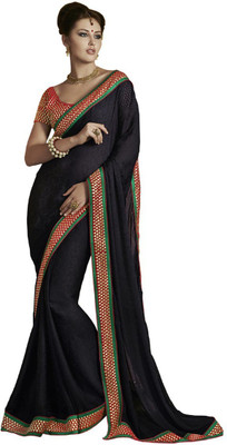 

Desi Butik Self Design Fashion Crepe Saree(Black)