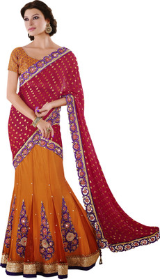 

Jiya Self Design, Embroidered, Embellished Fashion Satin, Chiffon, Jacquard Saree(Pink, Orange), Orange;pink