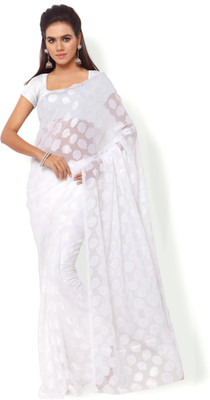 

Goodfeel Floral Print Fashion Jacquard Saree(White)