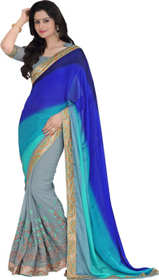 

Manthan Embroidered Daily Wear Jacquard, Georgette Saree(Pack of 2, Blue, Grey)