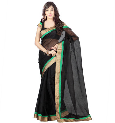 

Suvastram Solid Fashion Net Saree(Black)