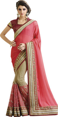 

Saara Embroidered Fashion Chiffon Saree(Pink, Beige)