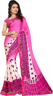 

Khoobee Self Design, Printed Fashion Satin, Chiffon Saree(Pink, Beige), Beige;pink