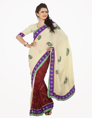 

Sourbh Sarees Self Design Fashion Crepe Saree(Multicolor), Beige;maroon