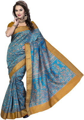 

Rani Saahiba Floral Print Fashion Art Silk Saree(Light Blue)