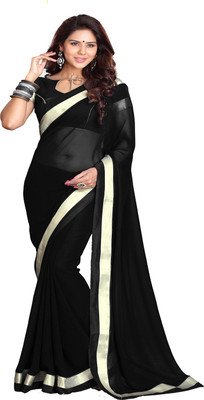 

Sourbh Sarees Solid Fashion Georgette Saree(Black)
