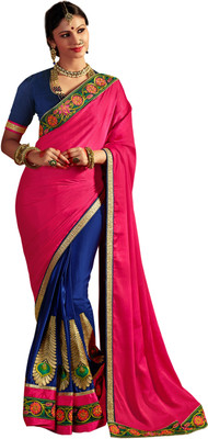 

Brijraj Embroidered Fashion Silk Saree(Blue, Pink)