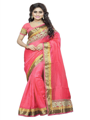 

Asha Fashion Embroidered Bhagalpuri Cotton Saree(Pink), Clear pink