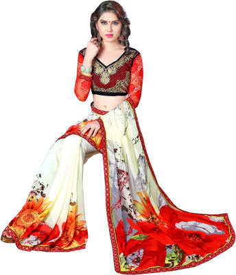

Lovelylook Printed Fashion Georgette Saree(Multicolor), Off white & red