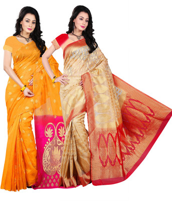 

Weavedeal Embellished Kanjivaram Silk Cotton Blend Saree(Pack of 2, Multicolor)