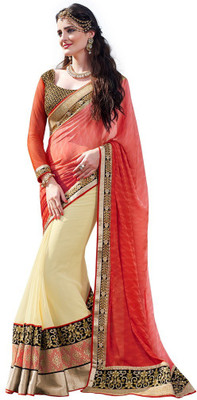 

Desi Butik Embroidered Fashion Jacquard Saree(Pink, Beige), Beige;pink