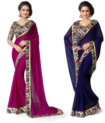 

Indianbeauty Self Design, Solid Fashion Chiffon Saree(Pack of 2, Blue, Purple)