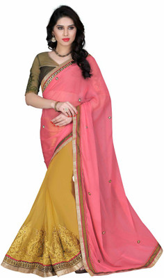 

Indian Wear Online Embroidered Fashion Chiffon Saree(Pink, Yellow)