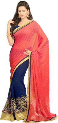 

Saara Embroidered Fashion Georgette Saree(Pink, Blue), Peach pink & navy blue