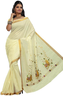 

Fashionkiosks Self Design Balarampuram Handloom Cotton Saree(Multicolor), Cream