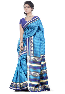 

JTInternational Printed Bhagalpuri Silk Saree(Blue)