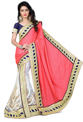 

Khoobee Self Design, Embroidered, Embellished Fashion Net, Georgette Saree(Red, White)