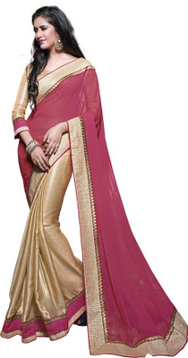 

Khushali Self Design, Embellished, Embroidered Fashion Georgette Saree(Gold, Pink)