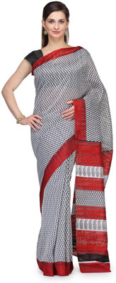 

Cenizas Printed Bhagalpuri Silk Cotton Blend Saree(Black)