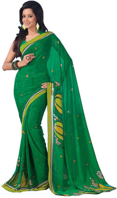 

Party Wear Dresses Printed Fashion Pure Chiffon Saree(Green)