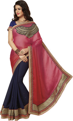 

Ishin Embroidered Fashion Georgette Saree(Pink), Blue;pink