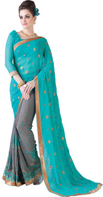 

Khushali Self Design, Embroidered, Embellished Fashion Georgette, Chiffon Saree(Blue, Grey