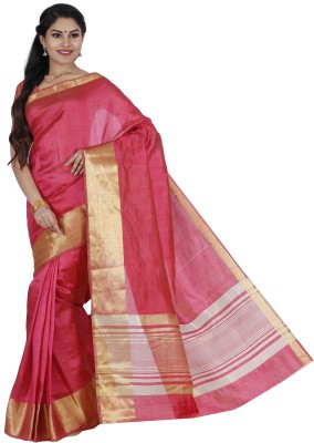 Rightshape Solid/Plain Mysore Handloom Tussar Silk Saree(Pink)